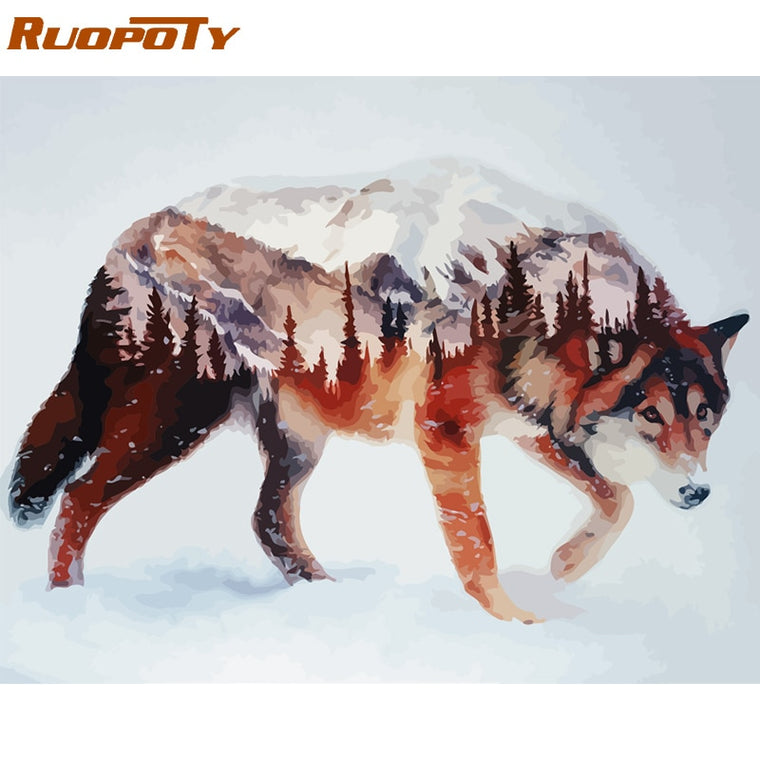 RUOPOTY Frame Wolf DIY Painting By Numbers Calligraphy Painting Acrylic Paint By Numbers Wall Art Picture For Home Decors