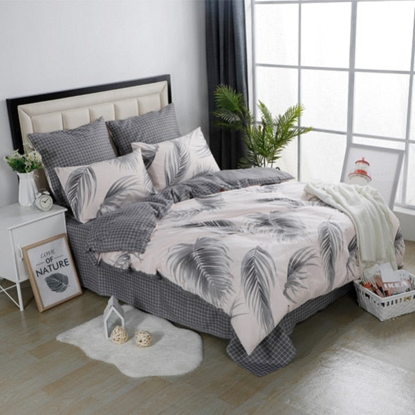 4/7pcs quilt cover sheet pillow comforter bedding set cotton euro pastel double side solid and flower printed bed set