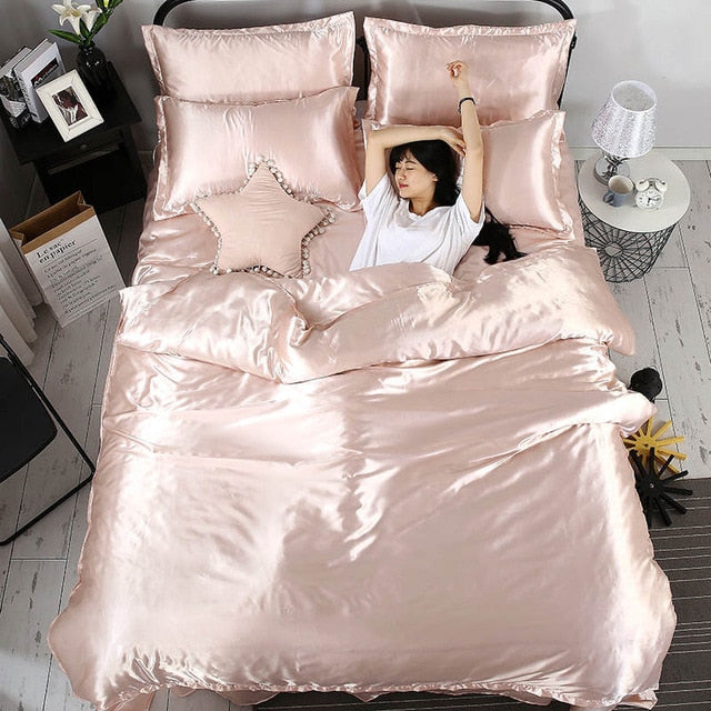White Black Bedding Sets King Double Size Satin Silk Summer Used Single Bed Linen China Luxury Bedding Kit Duvet Cover Set