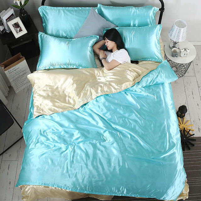 White Black Bedding Sets King Double Size Satin Silk Summer Used Single Bed Linen China Luxury Bedding Kit Duvet Cover Set