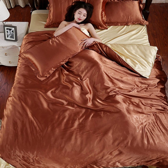 White Black Bedding Sets King Double Size Satin Silk Summer Used Single Bed Linen China Luxury Bedding Kit Duvet Cover Set