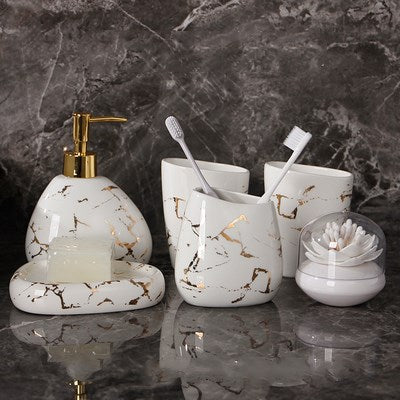 6pcs/set Imitation marble ceramics Bathroom Accessories Set Soap Dispenser/Toothbrush Holder/Tumbler/Soap Dish Bathroom Products