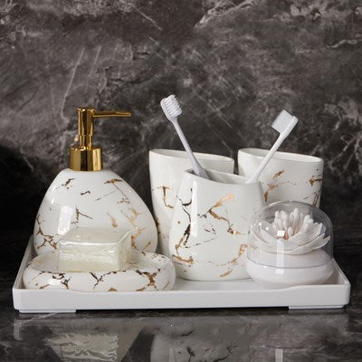 6pcs/set Imitation marble ceramics Bathroom Accessories Set Soap Dispenser/Toothbrush Holder/Tumbler/Soap Dish Bathroom Products