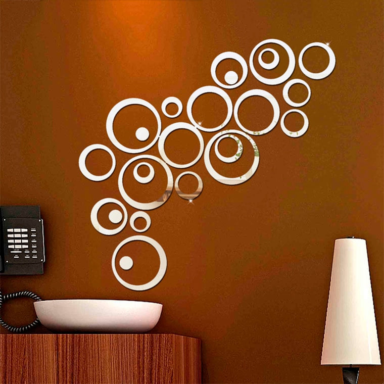 24pcs/set 3D DIY Circles Wall Sticker Home Decoration Mirror Wall Stickers for TV Background Home Decor Acrylic Decor Wall Art