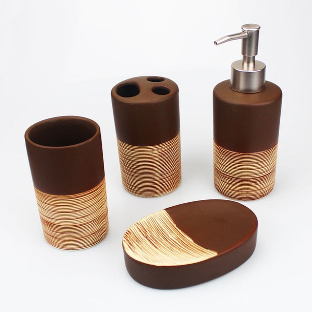 4pcs Porcelain Bathroom Set European Bathroom Ceramic Liquid Soap Dispenser  Porcelain Soap Toothbrush Holder Home Decoration