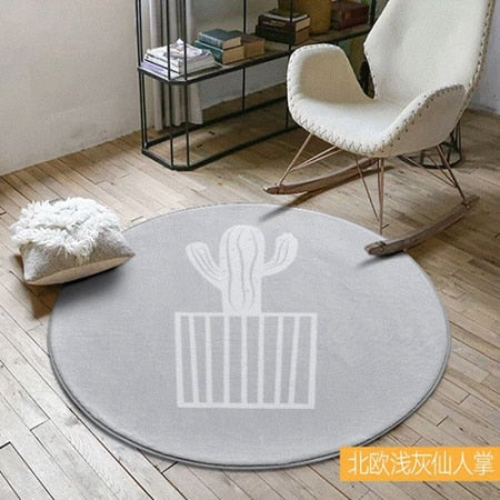 Geometric Flower Floor Carpet Rugs Nordic Style Children Carpet Living Room Tea Table Soft Bedroom Mat Non-Slip Round Decor Rug