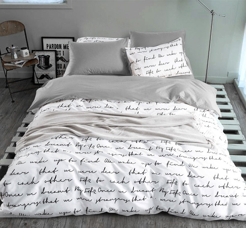 letter Printing Duvet Cover Sets King Activity Bedding sets RU USA Size,Quilt cover Sheet Set Bedroom Bedding Bed Linen Grey