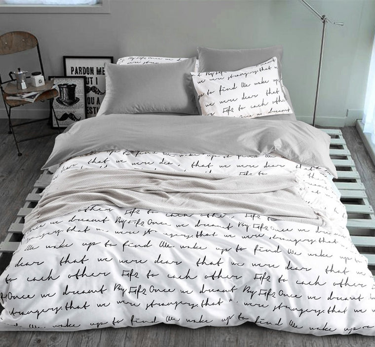 letter Printing Duvet Cover Sets King Activity Bedding sets RU USA Size,Quilt cover Sheet Set Bedroom Bedding Bed Linen Grey