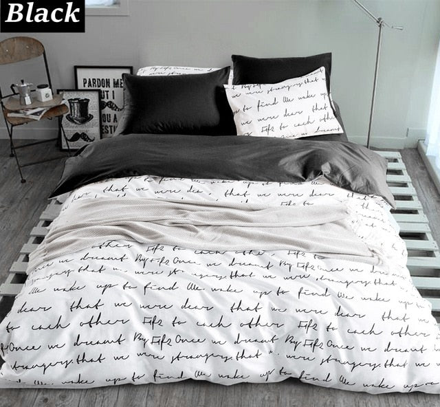 letter Printing Duvet Cover Sets King Activity Bedding sets RU USA Size,Quilt cover Sheet Set Bedroom Bedding Bed Linen Grey