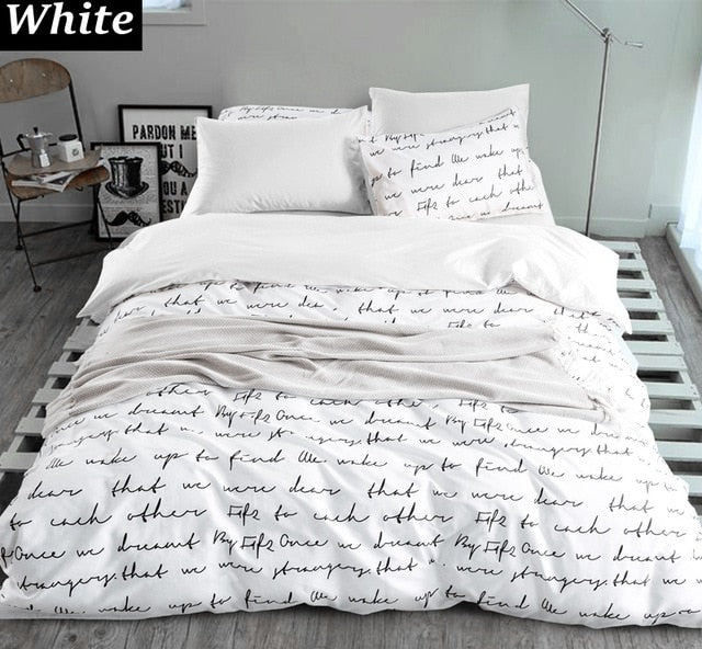 letter Printing Duvet Cover Sets King Activity Bedding sets RU USA Size,Quilt cover Sheet Set Bedroom Bedding Bed Linen Grey