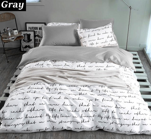 letter Printing Duvet Cover Sets King Activity Bedding sets RU USA Size,Quilt cover Sheet Set Bedroom Bedding Bed Linen Grey