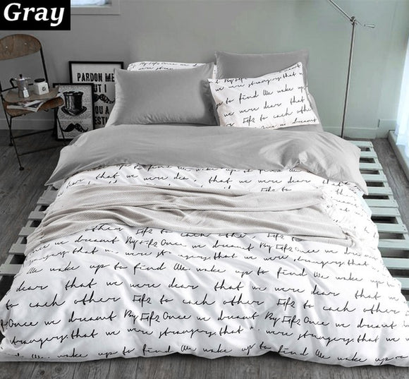 letter Printing Duvet Cover Sets King Activity Bedding sets RU USA Size,Quilt cover Sheet Set Bedroom Bedding Bed Linen Grey