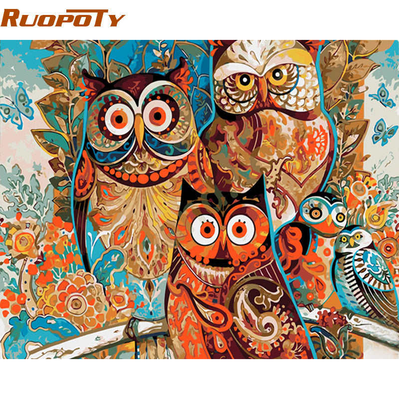 RUOPOTY diy frame Vintage Owl DIY Painting By Numbers Home Decoration Unique Gift Wall Art Picture Handpainted Oil Painting Arts
