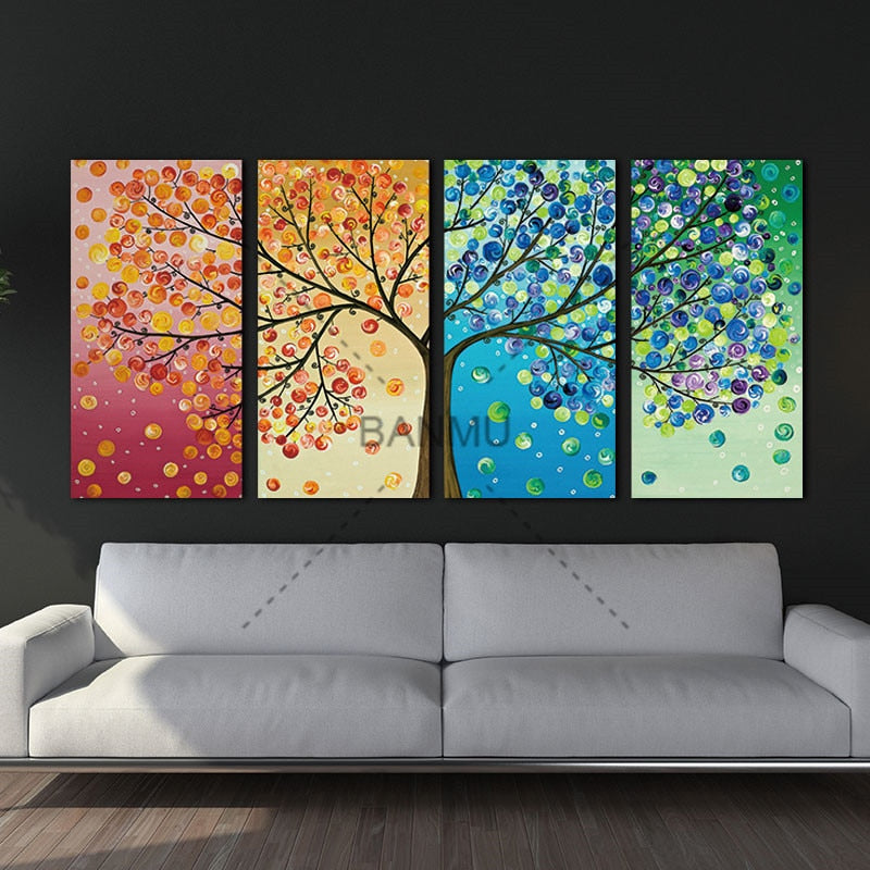 Canvas painting poster Colourful Leaf Trees 4 Piece painting Wall Art Modular pictures for Home Decor wall art picture painting