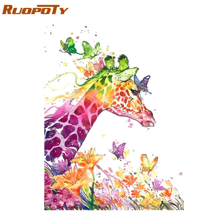 RUOPOTY Frame Cartoon Giraffe DIY Painting By Numbers Animals Modern Wall Art Picture Unique Gift For Home Decor Artwork 40x50cm