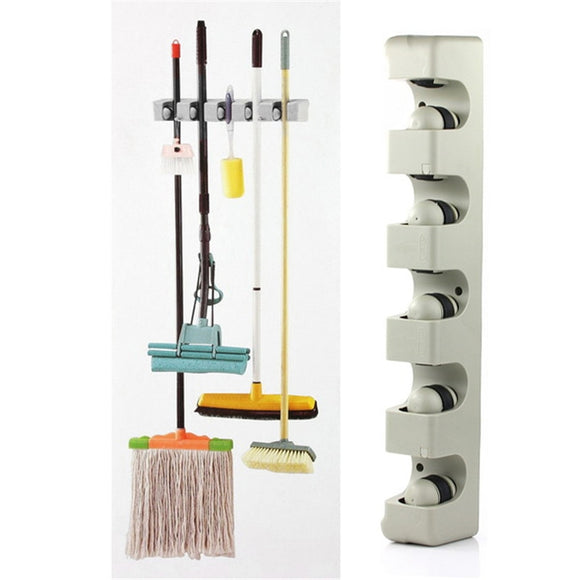 Kitchen Bath Organizer 5 Position Wall Mounted Bathroom Shelf Storage Holder for Mop Brush Broom Mops Hanger Bathroom Shelves
