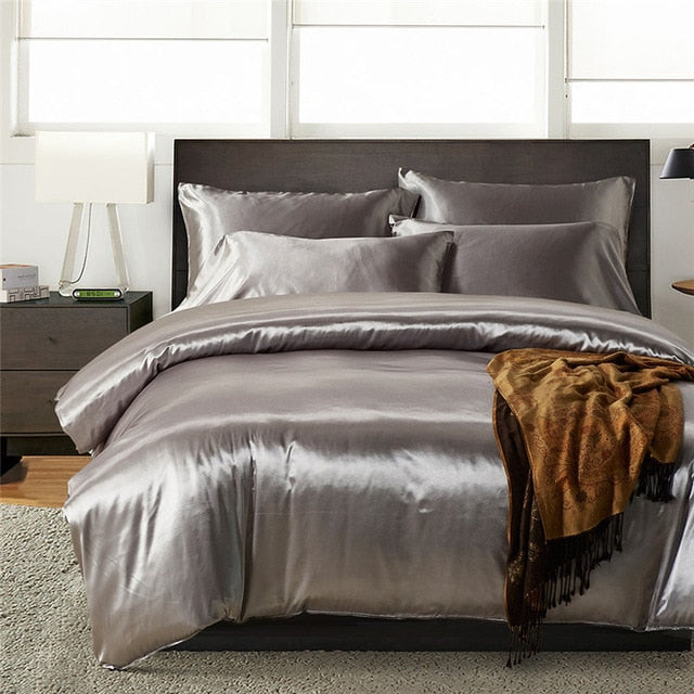 White Black Bedding Sets King Double Size Satin Silk Summer Used Single Bed Linen China Luxury Bedding Kit Duvet Cover Set