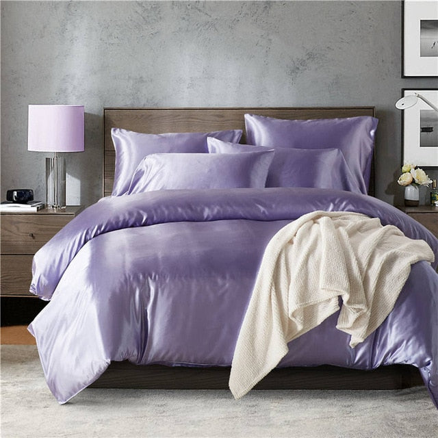 2pcs/3Pcs/4pcs Nordic Style Silk Bedding Set Queen Size Satin Grey Duvet Cover Solid Color Set Simple Beautiful Bedclothes