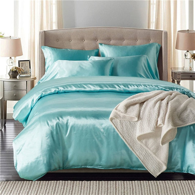 2pcs/3Pcs/4pcs Nordic Style Silk Bedding Set Queen Size Satin Grey Duvet Cover Solid Color Set Simple Beautiful Bedclothes