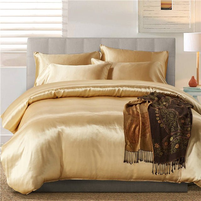 2pcs/3Pcs/4pcs Nordic Style Silk Bedding Set Queen Size Satin Grey Duvet Cover Solid Color Set Simple Beautiful Bedclothes