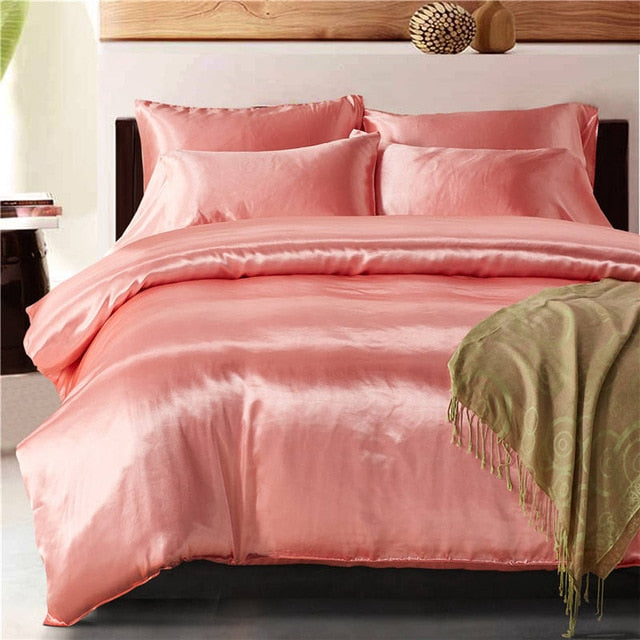 2pcs/3Pcs/4pcs Nordic Style Silk Bedding Set Queen Size Satin Grey Duvet Cover Solid Color Set Simple Beautiful Bedclothes