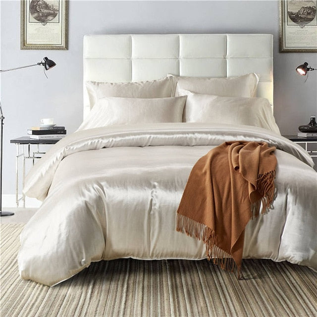 2pcs/3Pcs/4pcs Nordic Style Silk Bedding Set Queen Size Satin Grey Duvet Cover Solid Color Set Simple Beautiful Bedclothes