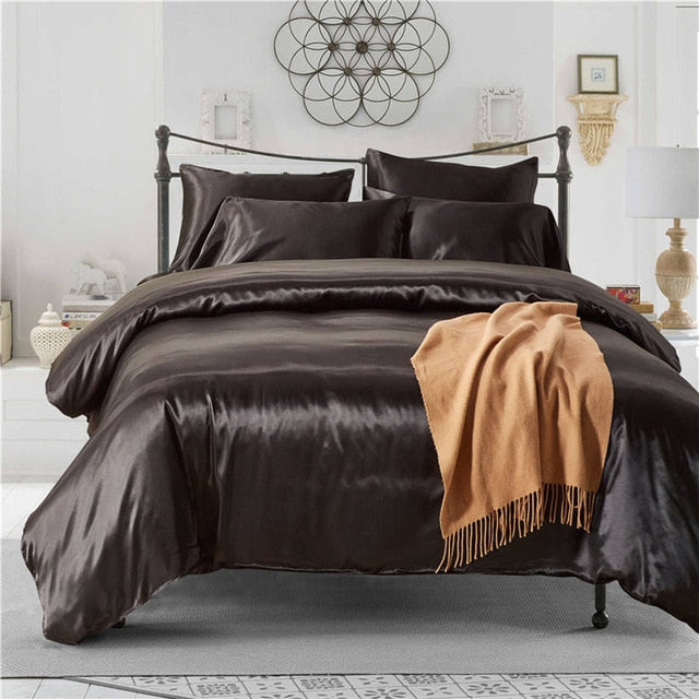 2pcs/3Pcs/4pcs Nordic Style Silk Bedding Set Queen Size Satin Grey Duvet Cover Solid Color Set Simple Beautiful Bedclothes