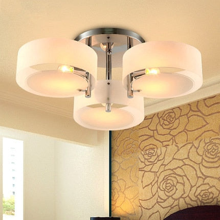 Lustres Brief Home Deco Living Room Circle Acrylic shade Ceiling Light Modern DIY Bedroom 3*E27 Bulb chrome iron LED lighting
