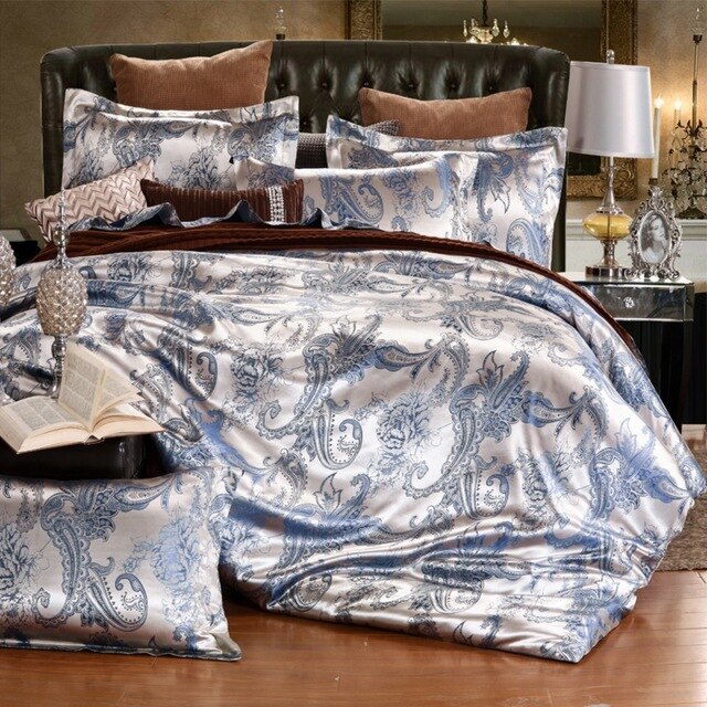 2019 NEW Jacquard Bedlinen Queen King Size Duvet cover Set Imitation Silk Cotton Bedding Sets Luxury Gold Colour2/3/4pcs