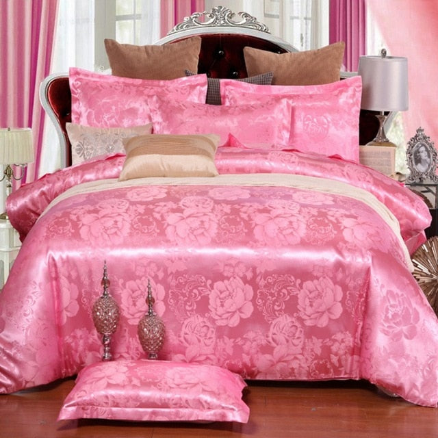 2019 NEW Jacquard Bedlinen Queen King Size Duvet cover Set Imitation Silk Cotton Bedding Sets Luxury Gold Colour2/3/4pcs