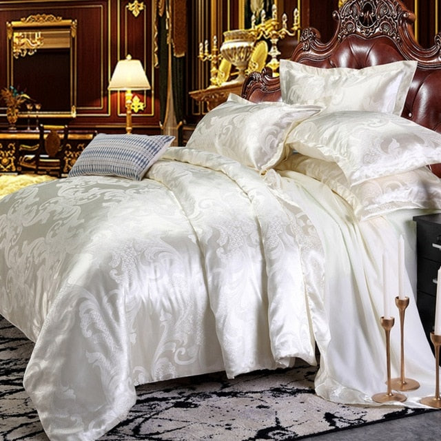 2019 NEW Jacquard Bedlinen Queen King Size Duvet cover Set Imitation Silk Cotton Bedding Sets Luxury Gold Colour2/3/4pcs