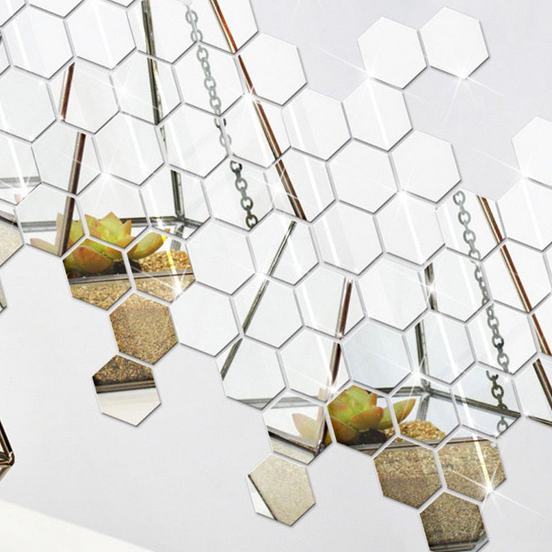 12Pcs 3D Mirror Hexagon Vinyl Removable Wall Sticker Decal Home Decor Art DIY Hot Sale