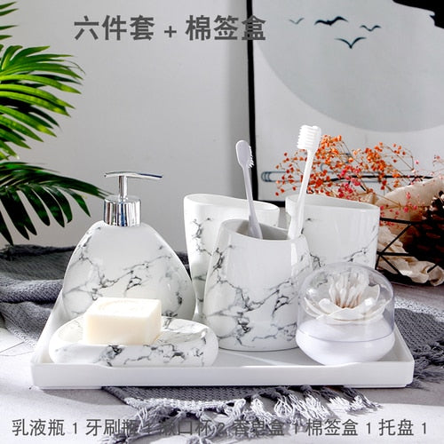 6pcs/set Imitation marble ceramics Bathroom Accessories Set Soap Dispenser/Toothbrush Holder/Tumbler/Soap Dish Bathroom Products