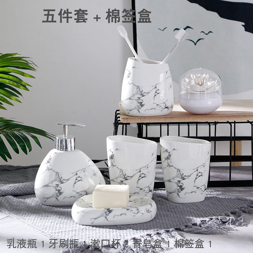 6pcs/set Imitation marble ceramics Bathroom Accessories Set Soap Dispenser/Toothbrush Holder/Tumbler/Soap Dish Bathroom Products
