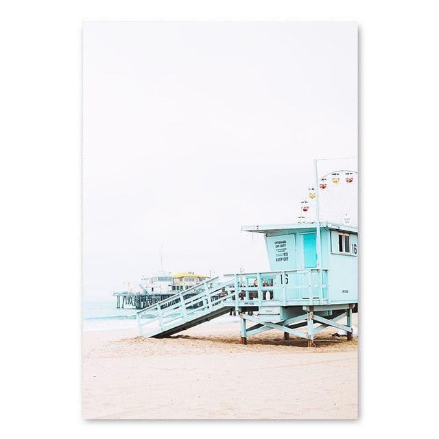Ocean Landscape Canvas Poster Nordic Style Beach Pink Bus Wall Art Print Painting Decoration Picture Scandinavian Home Decor