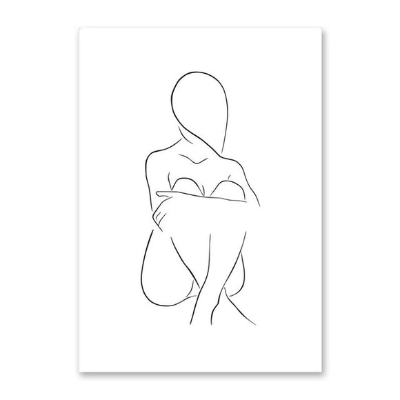 Abstract Women Line Drawing Nordic Poster&Prints Modern Canvas Painting Wall Art Yellow Girl Wall Picture Bedroom Home Decor