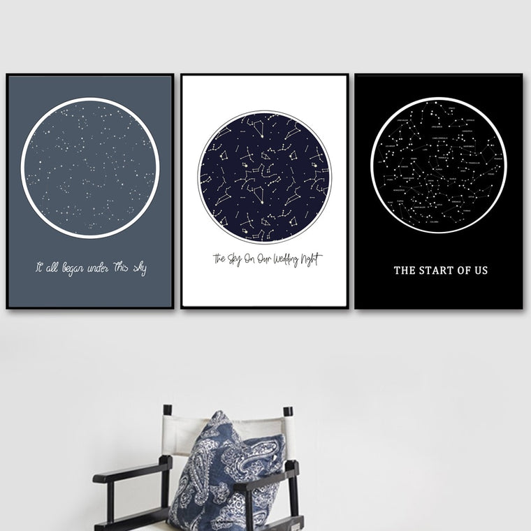 Custom Star Map Constellation Chart Wall Art Canvas Painting Nordic Posters And Prints Wall Pictures For Living Room Home Decor