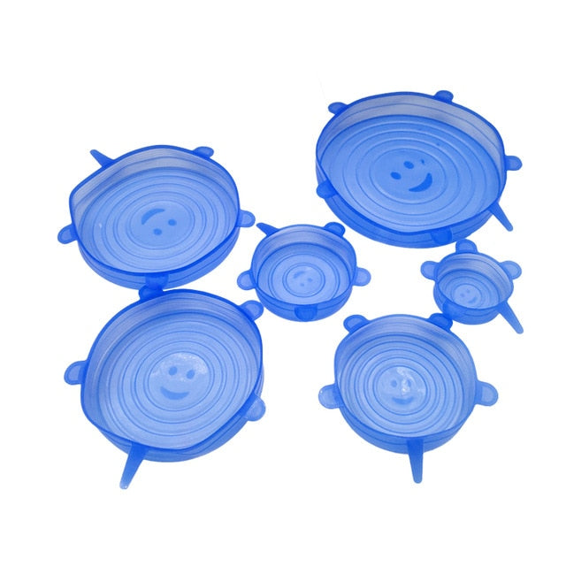 6pcs Reusable silicon stretch lids universal lid Silicone food wrap bowl pot lid silicone cover pan cooking Kitchen Stoppers