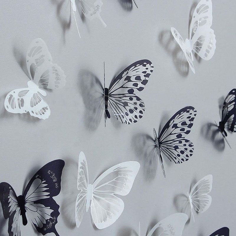 18Pcs 3D Black And White Butterfly Sticker Art Wall Decal Home Decoration Room Decor  Hot Sale