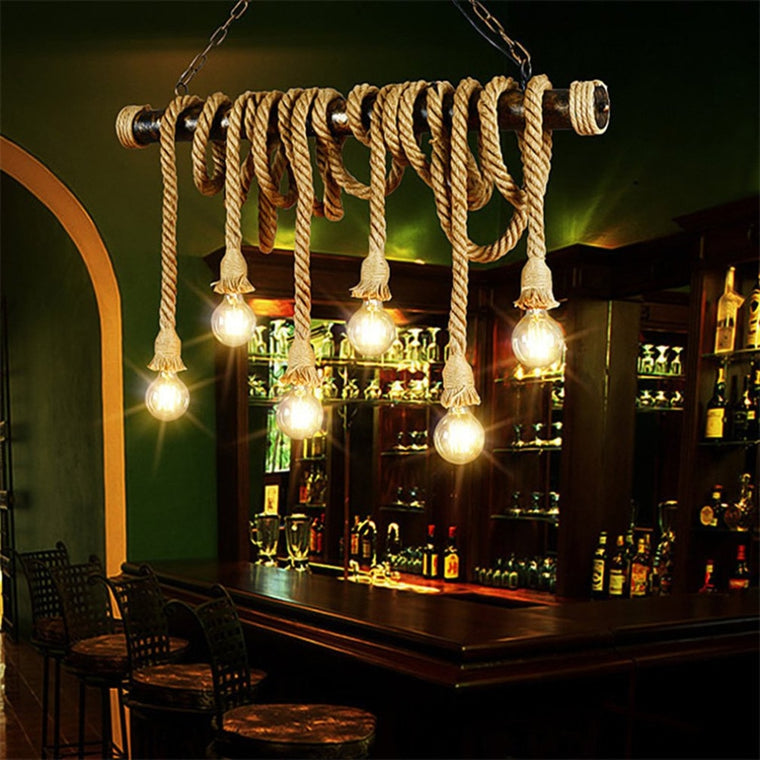 2018 New E27 Industrial Pendant Lamp Double Head Vintage Edison Rope Ceiling Home Restaurant Themed Decor Hemp Rope Drop Ship