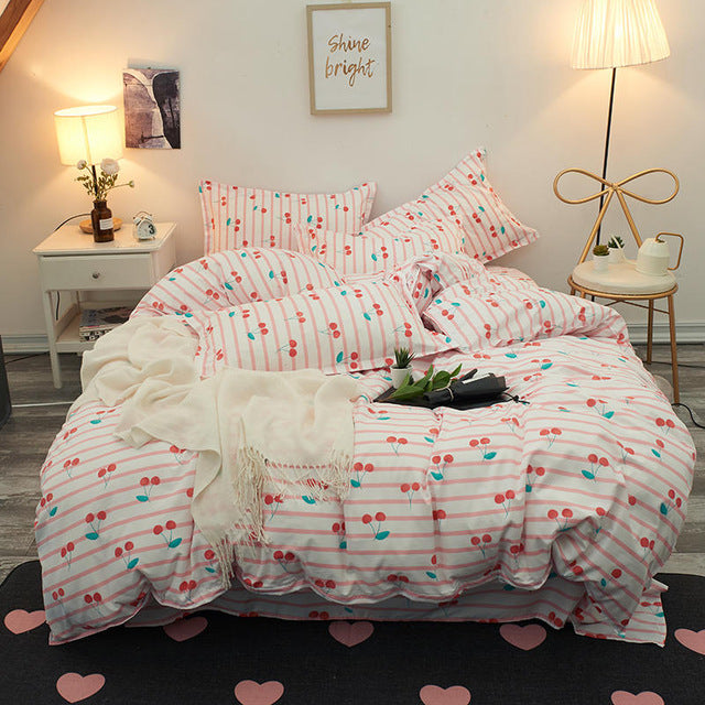 Solstice Cotton Pastoral Flower Cartoon Style Fashion Bedding Bed Linen Bed Sheet Duvet Cover Pillowcase 4pcs Bedding Sets/Queen