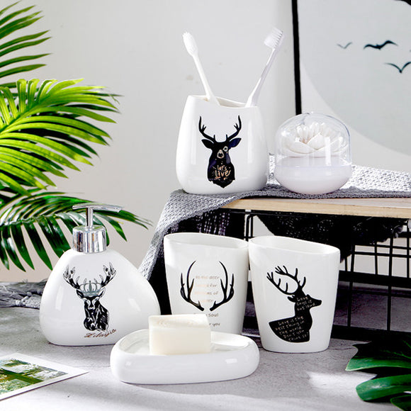 6pcs/set Imitation marble ceramics Bathroom Accessories Set Soap Dispenser/Toothbrush Holder/Tumbler/Soap Dish Bathroom Products