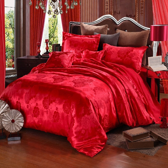 2019 NEW Jacquard Bedlinen Queen King Size Duvet cover Set Imitation Silk Cotton Bedding Sets Luxury Gold Colour2/3/4pcs