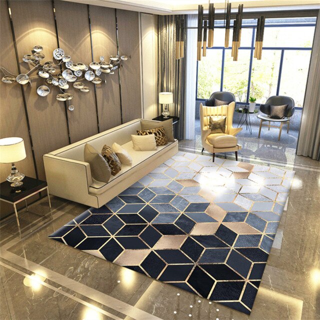 Fashion modern metal golden carpet black geometric bedroom door rug livingroom carpet parlor tapete fashion decorative mat