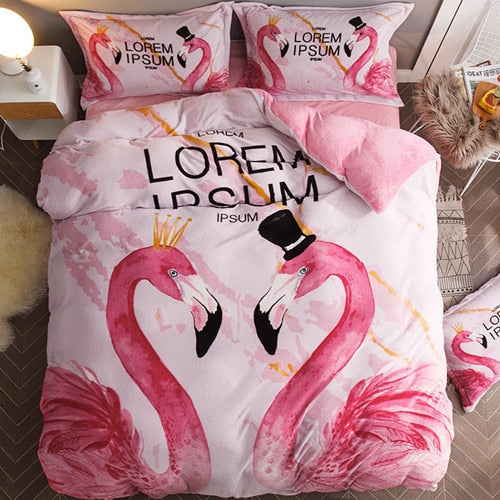 Luxury Bedding Set Flannel Cartoon Pink Cat Duvet Cover Set Queen Size Bed Linen Valentine Cute Bed Sheet Kids Bedding