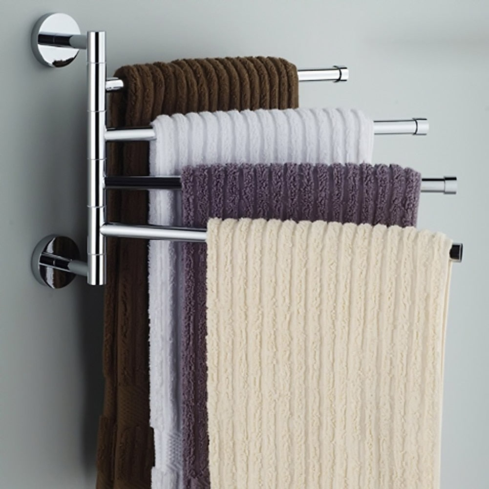 4Layers Stainless Steel Towel Rack Rotating Tower Bar Wall Mounted Tower Holder Shower Hook For Bathroom Organizer Hardware