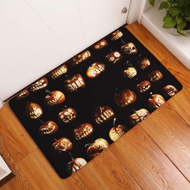 Nordic Flannel Kitchen Door Mat Halloween Skull Cartoon Carpet Bedroom Rug Pumpkin Decorative Stair Mats Home Decor Crafts Mat