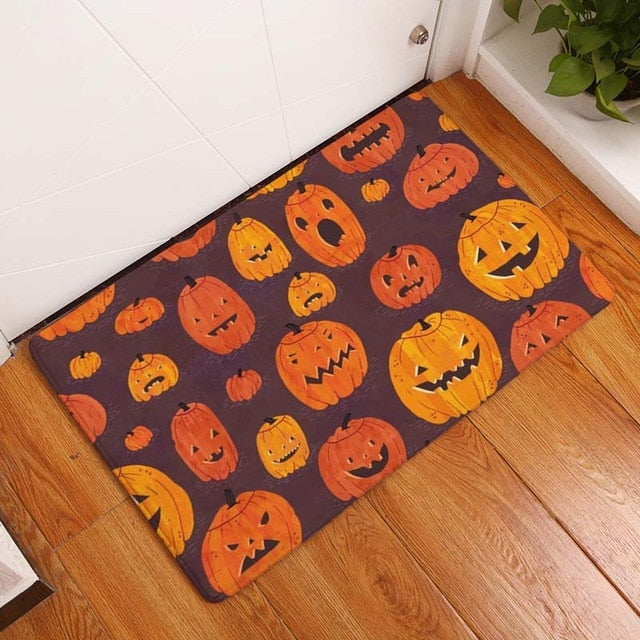 Nordic Flannel Kitchen Door Mat Halloween Skull Cartoon Carpet Bedroom Rug Pumpkin Decorative Stair Mats Home Decor Crafts Mat