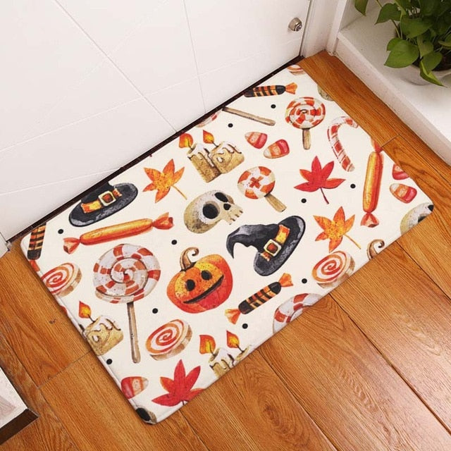 Nordic Flannel Kitchen Door Mat Halloween Skull Cartoon Carpet Bedroom Rug Pumpkin Decorative Stair Mats Home Decor Crafts Mat