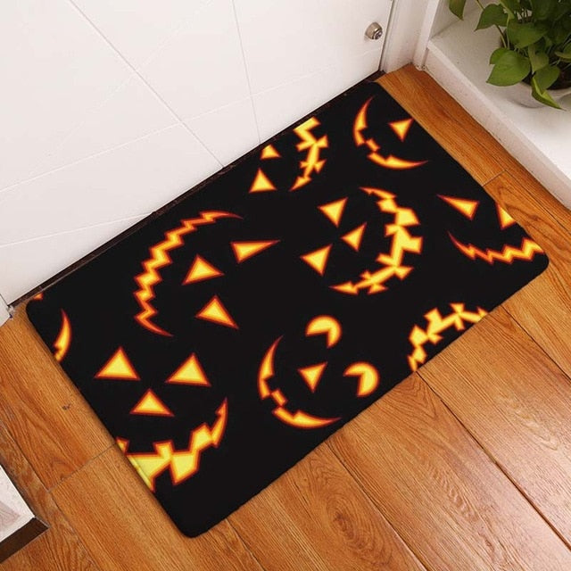 Nordic Flannel Kitchen Door Mat Halloween Skull Cartoon Carpet Bedroom Rug Pumpkin Decorative Stair Mats Home Decor Crafts Mat
